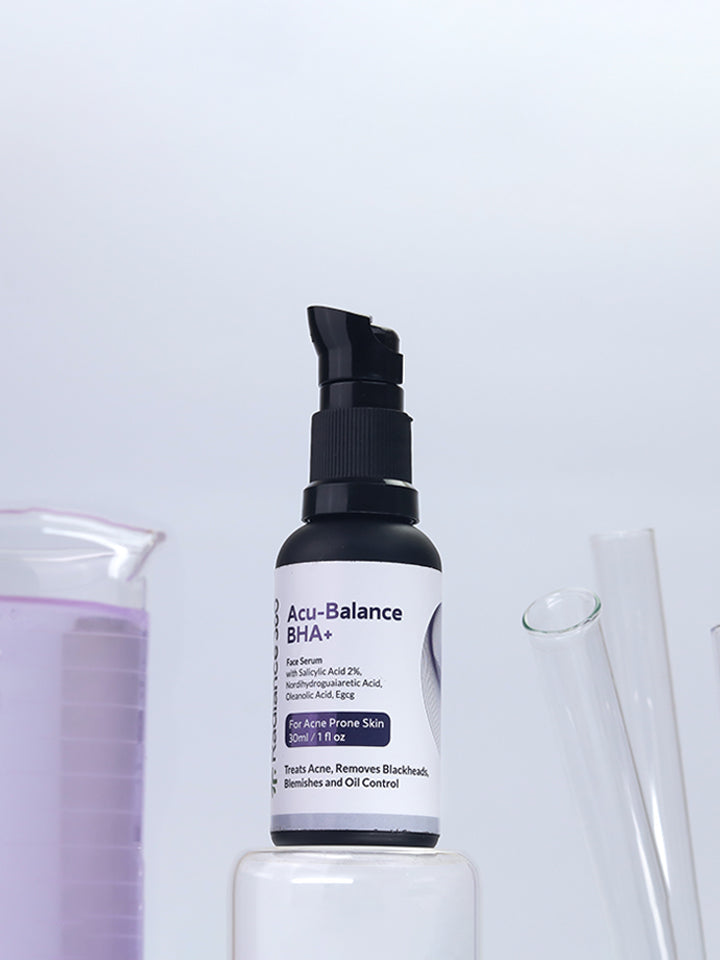 Acu-Balance BHA+ skincare serum bottle on a white background