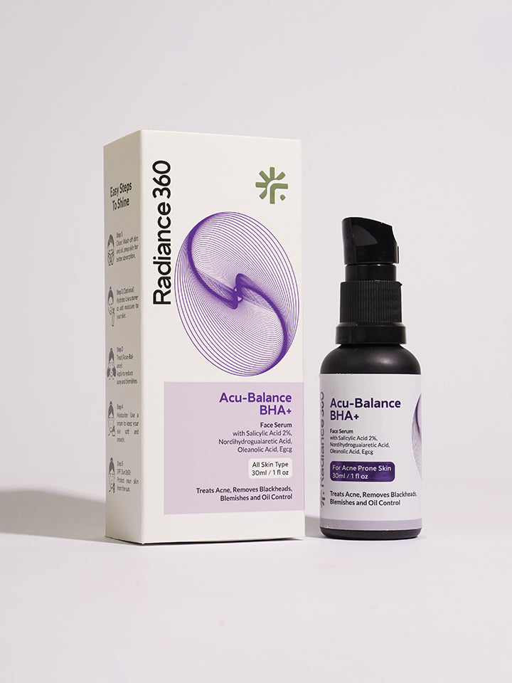 Acu-Balance BHA+ serum bottle and packaging on a white background