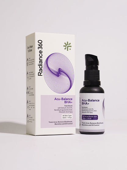 Acu-Balance BHA+ serum bottle and packaging on a white background
