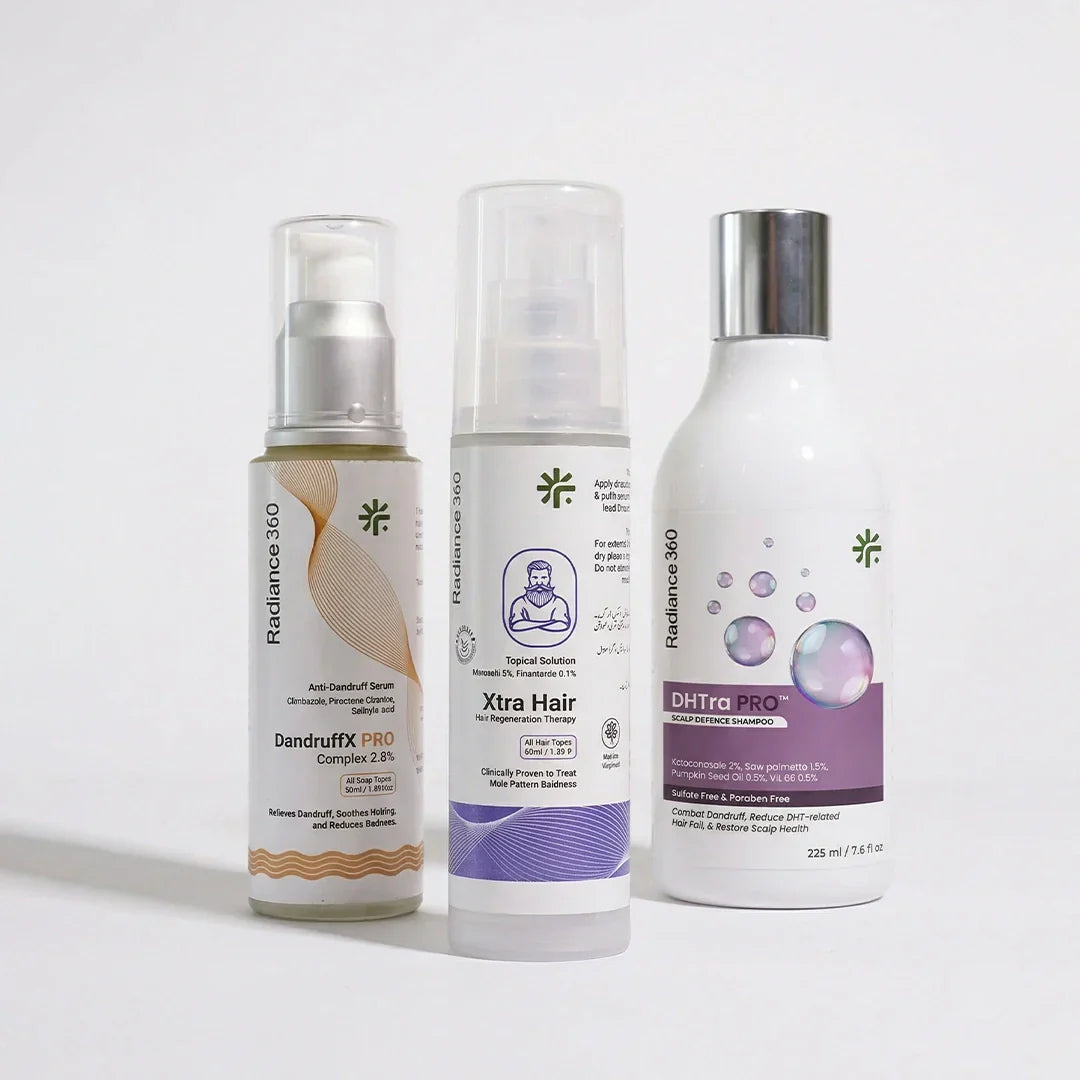 Three skincare products from Radiance 360 on a white background