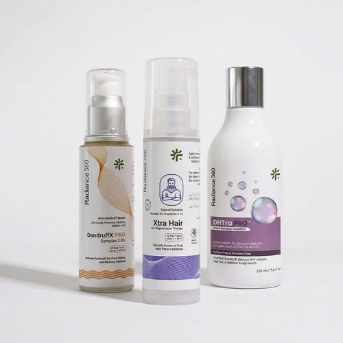 Three skincare products from Radiance 360 on a white background