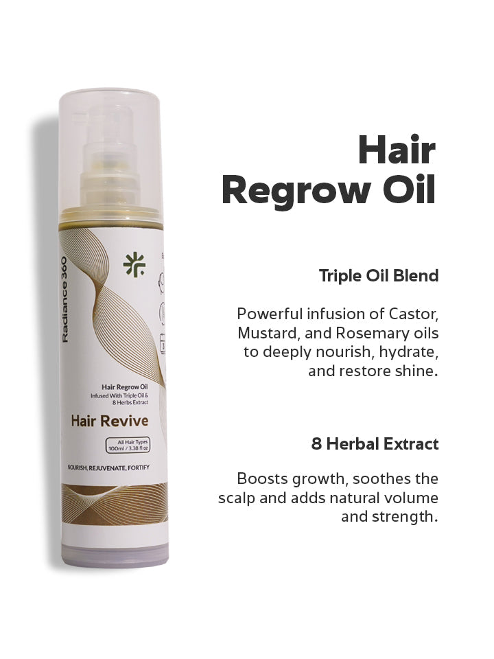 Hair regrow oil bottle with text on a white background