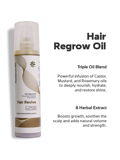 Hair regrow oil bottle with text on a white background