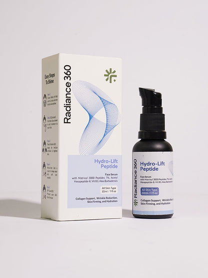 Radiance 360 Hydro-Lift Peptide serum bottle and packaging on a white background