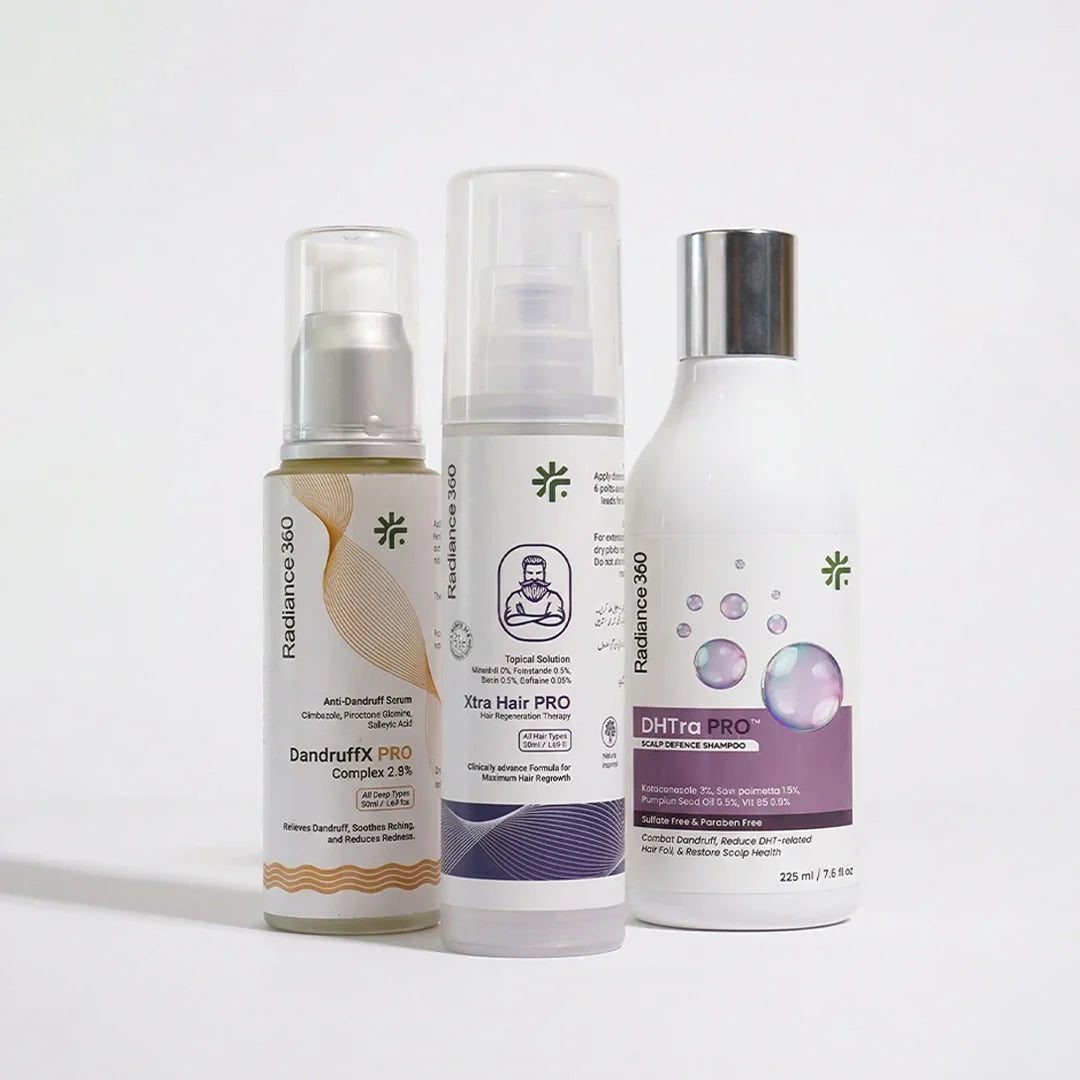 Three skincare products on a white background