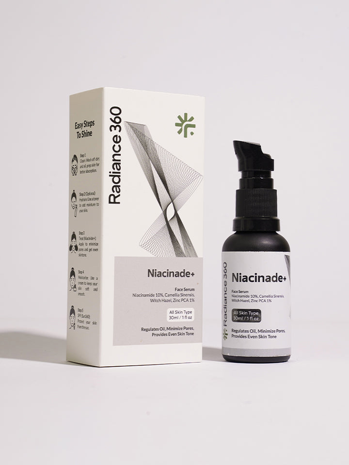 Niacinamide face serum with packaging on a white background