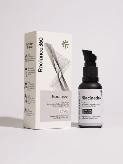 Niacinamide face serum with packaging on a white background