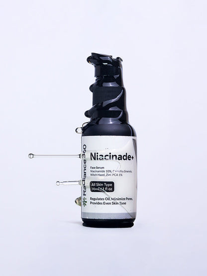 Skincare serum bottle labeled 'Niacinamide' on a white background
