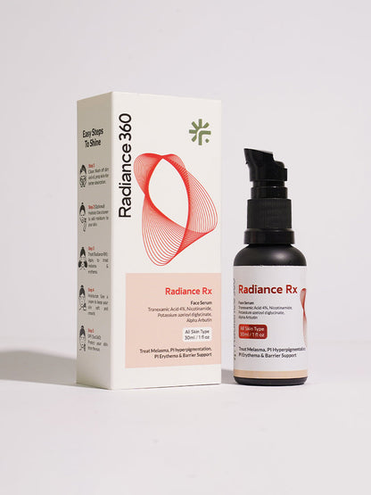 Radiance Rx skincare product and packaging on a white background