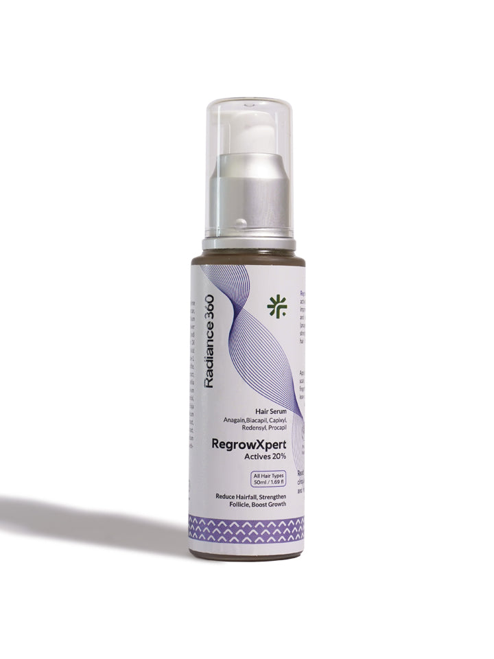 Bottle of Radiance 360 RegrowXpert Active 20% on a white background