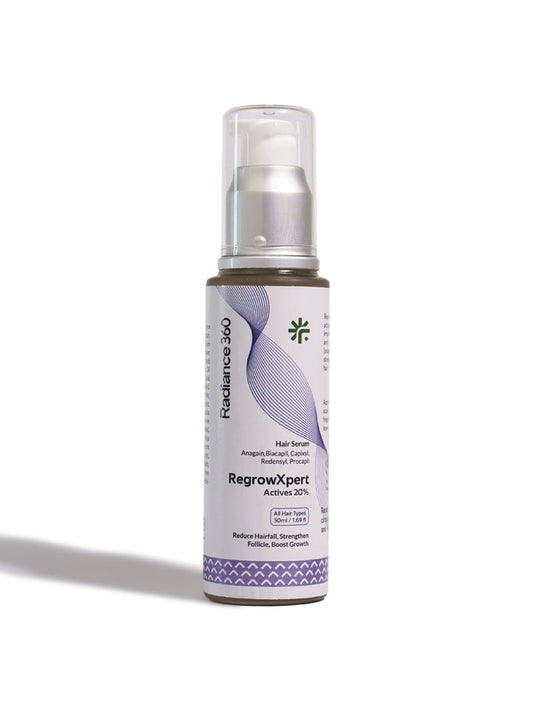 Bottle of Radiance 360 RegrowXpert Active 20% on a white background