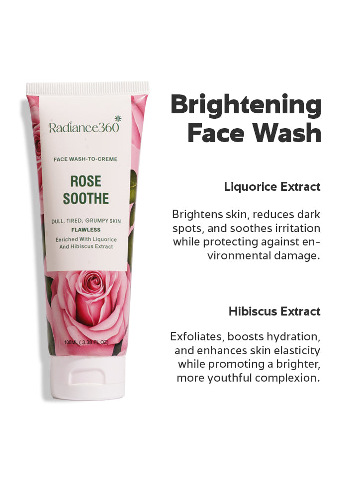 Radiance360 Rose Soothe Face Wash tube with text on a white background