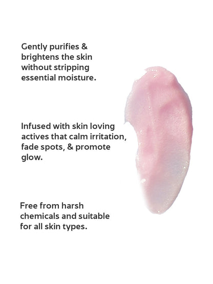Product smear with text about skin benefits on a white background