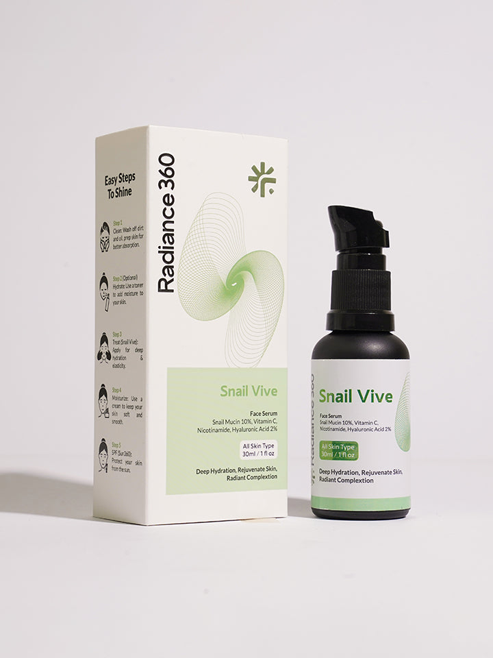 Radiance360 Snail Vive skincare serum bottle and packaging on a white background