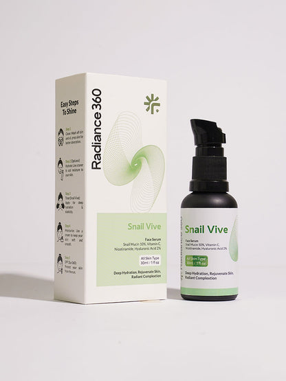 Radiance360 Snail Vive skincare serum bottle and packaging on a white background