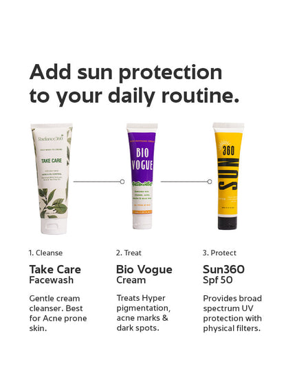 Three skincare products with labels and text on a white background