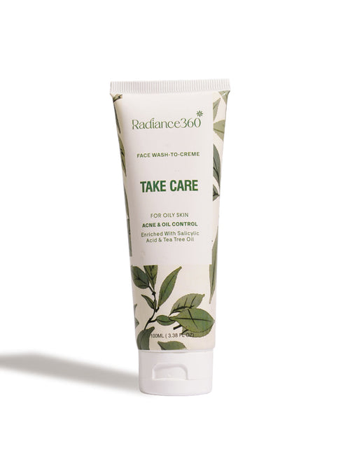 Tube of Radiance360 face wash cream on a white background
