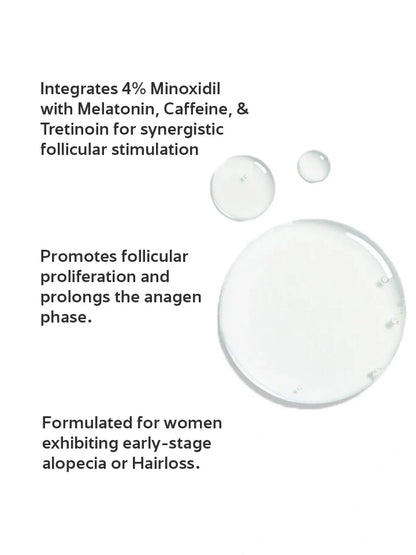 Text detailing the ingredients and benefits of a hair care product on a white background with droplets.