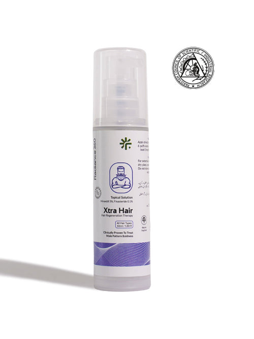 Hair care product bottle labeled 'Xtra Hair' on a white background with a brand logo.